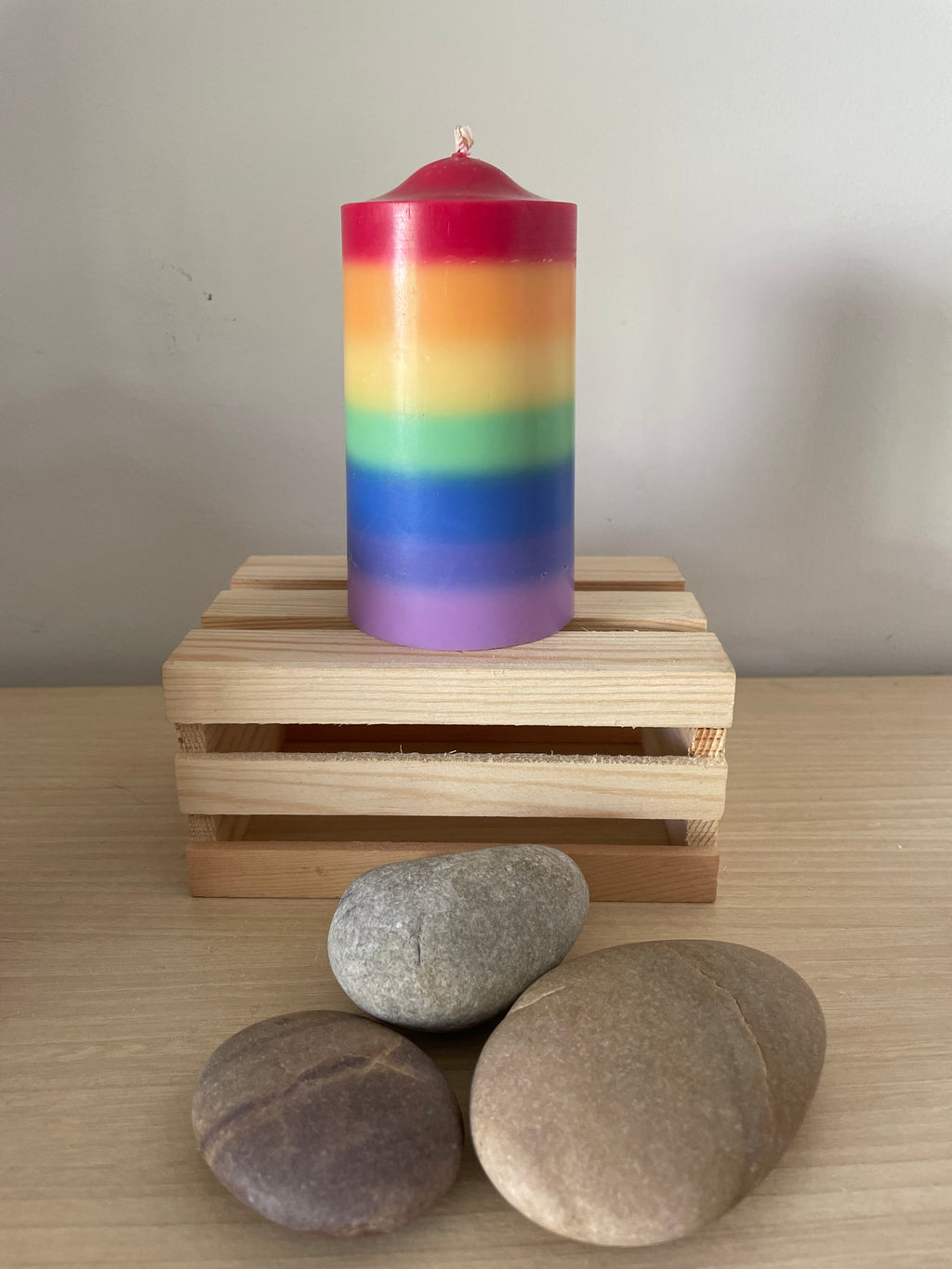 Homemade Soy Wax Rainbow Pillar Candle (vegan, unscented)