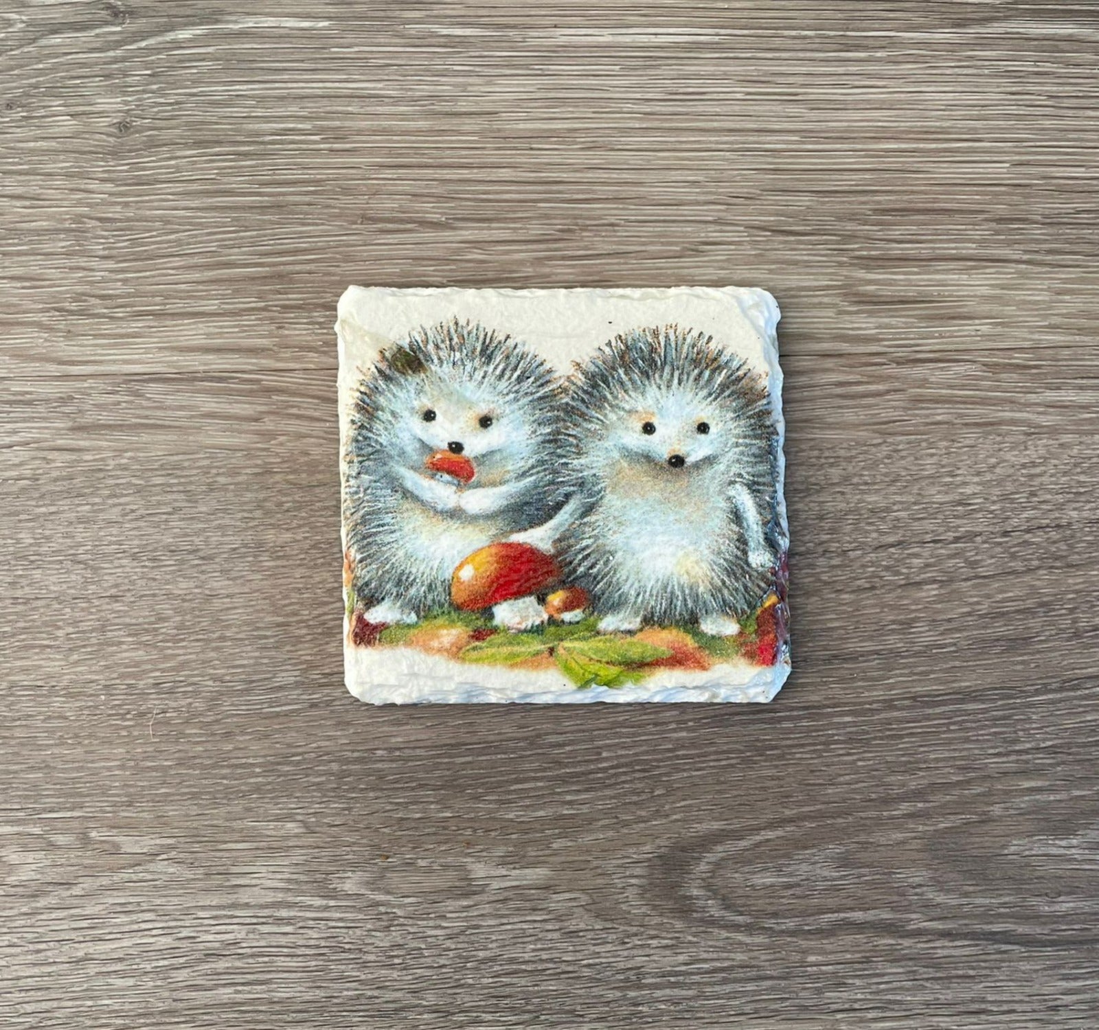 2 Handmade Découpage Slate Coasters - Hedgehogs