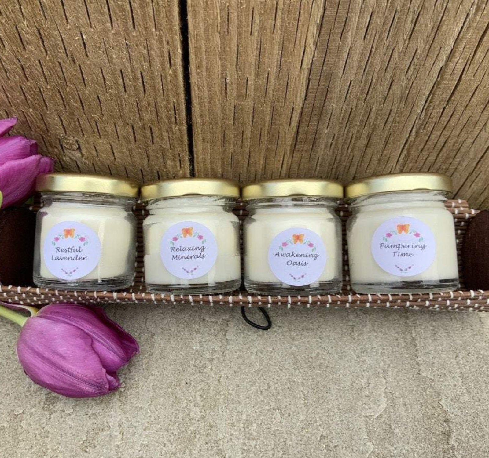 Vegan Soy Wax Small Jar Candles Gift Set in Bamboo Tube - the pampering set