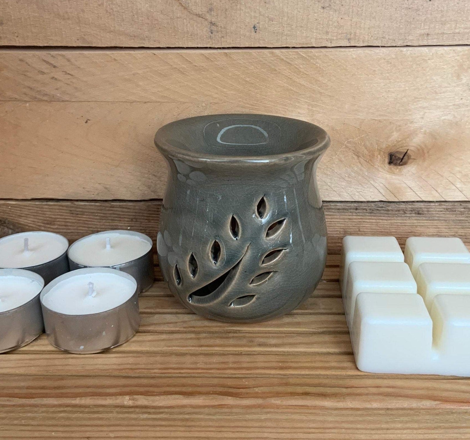 Mini Burner with Homemade Tea Lights - blue grey