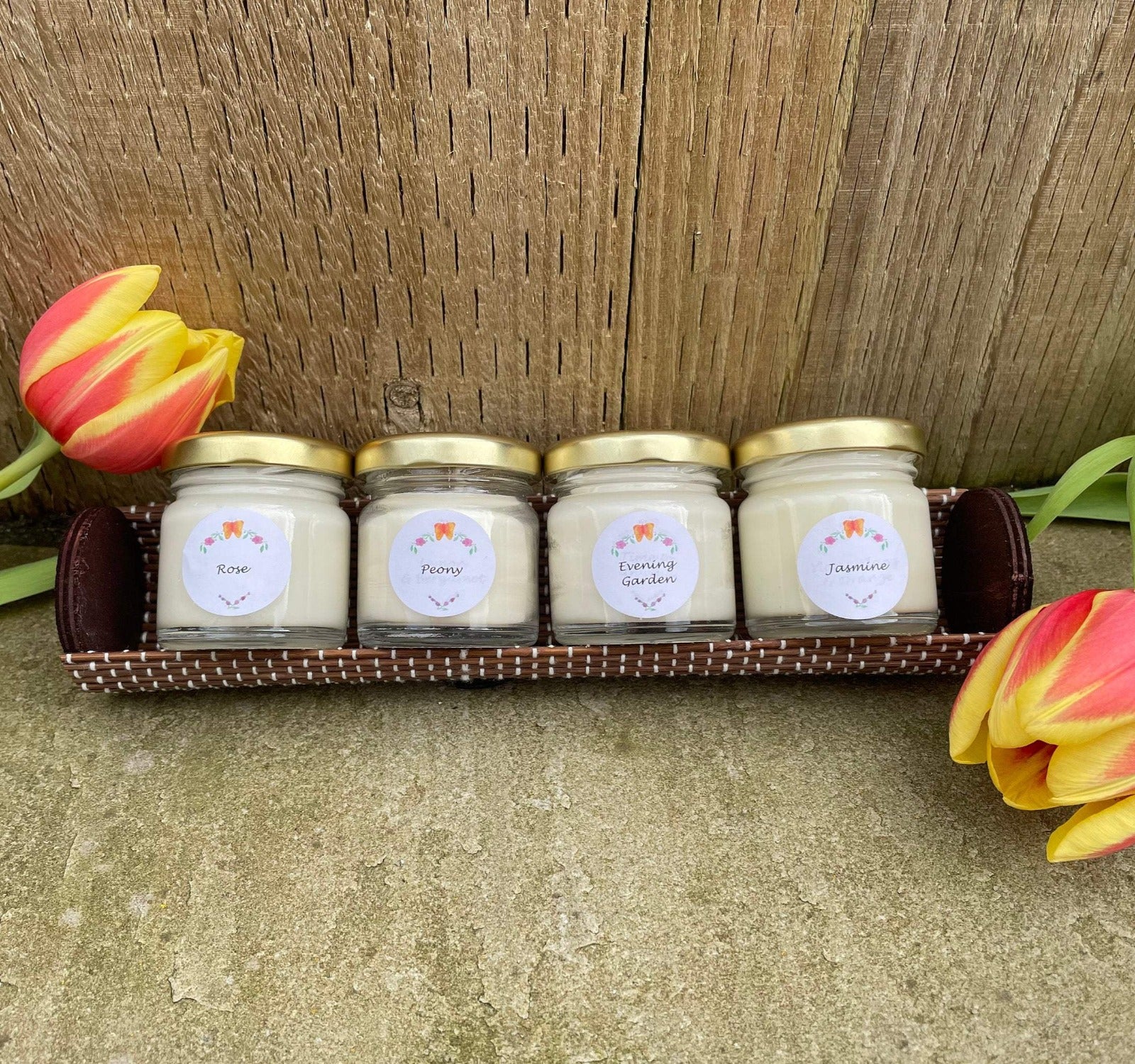 Vegan Soy Wax Small Jar Candles Gift Set in Bamboo Tube - the floral range