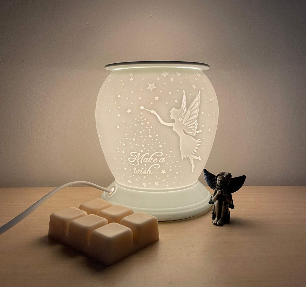 Porcelain Etched Fairy Aroma Lamp - lit