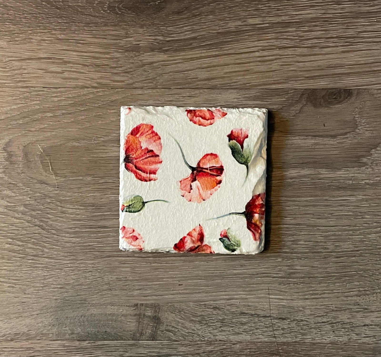 2 Handmade Découpage Slate Coasters - Poppies