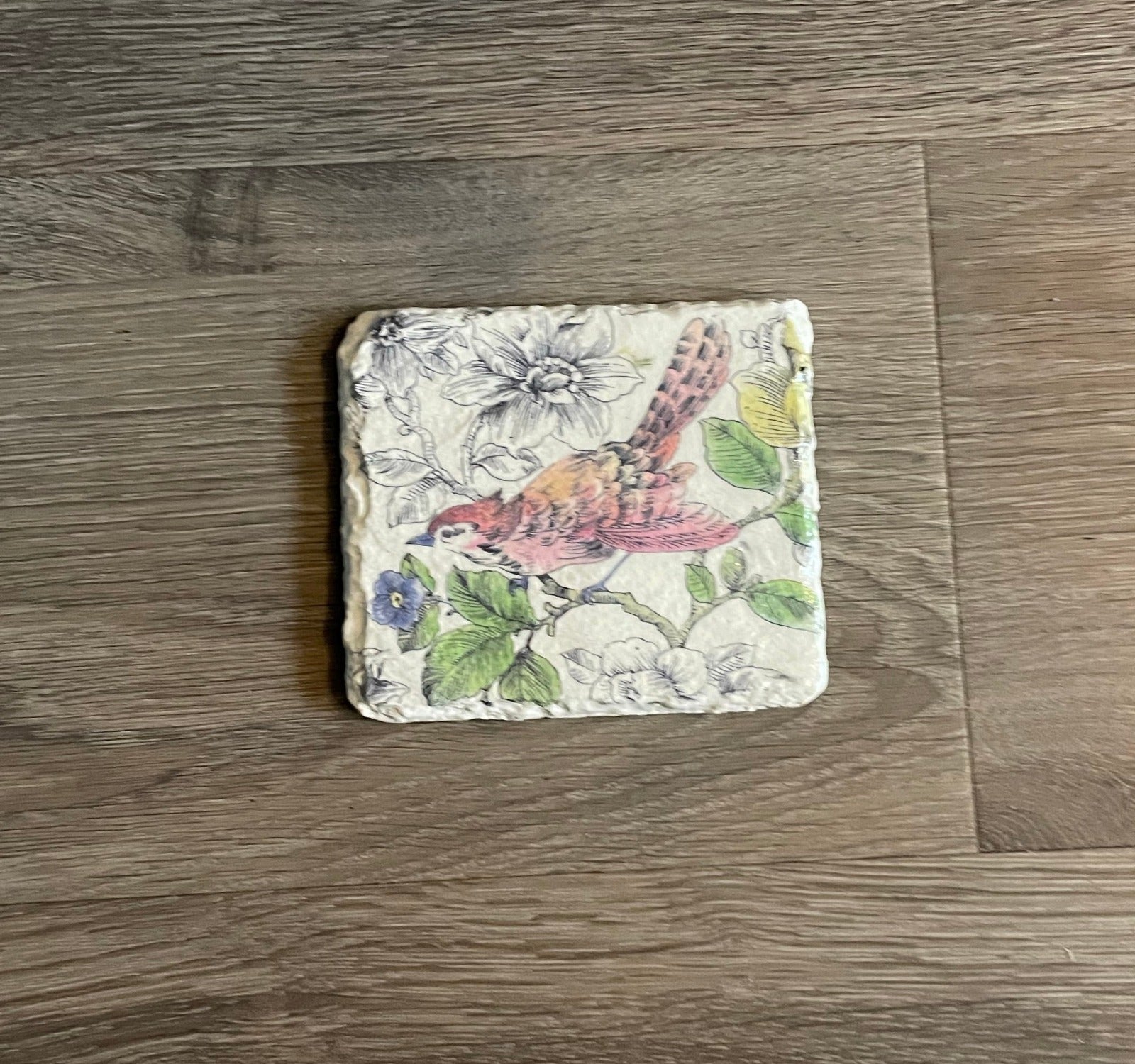 2 Handmade Decoupage Slate Coasters - Pink Bird