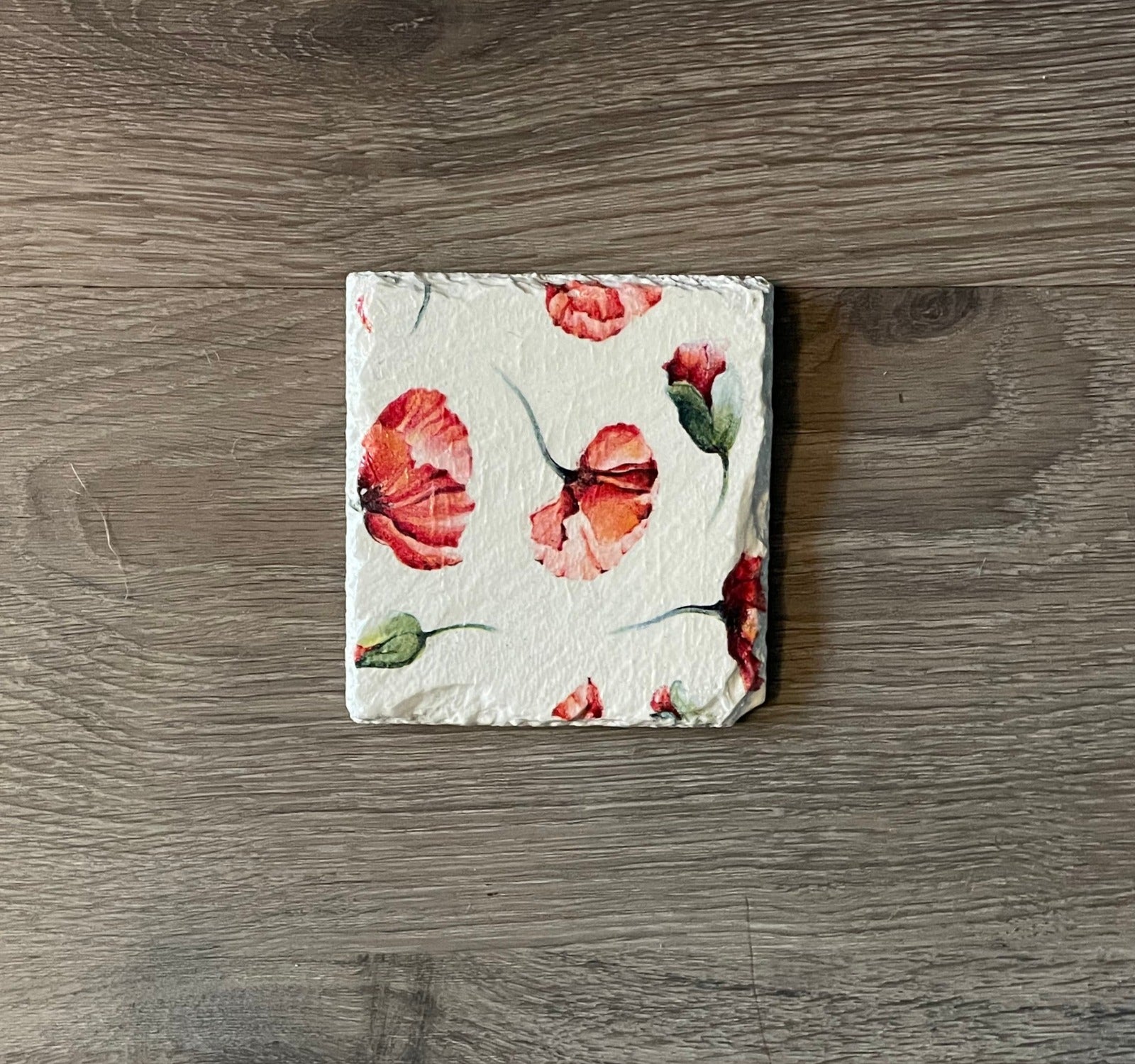 2 Handmade Découpage Slate Coasters - Poppies