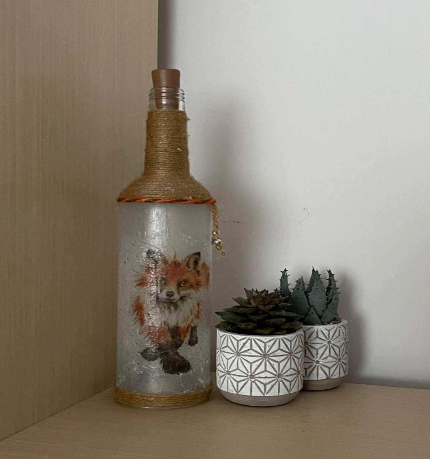 Handmade Decoupage Bottle Light - Fox