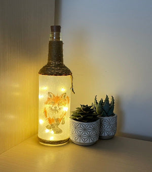 Handmade Decoupage Bottle Light - Fox