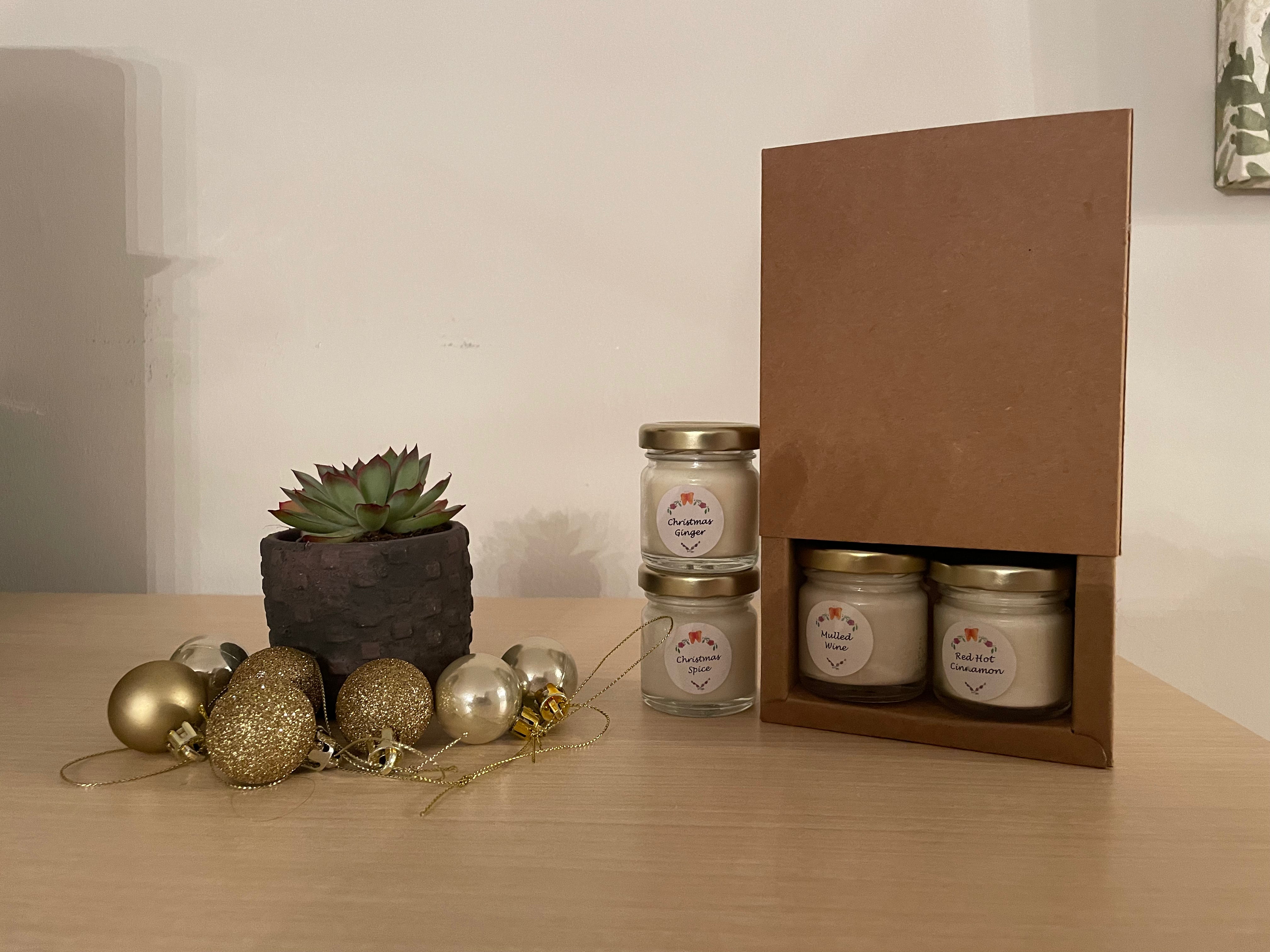 Christmas Scented 4 x Vegan Soy Wax Small Candles in Presentation Box