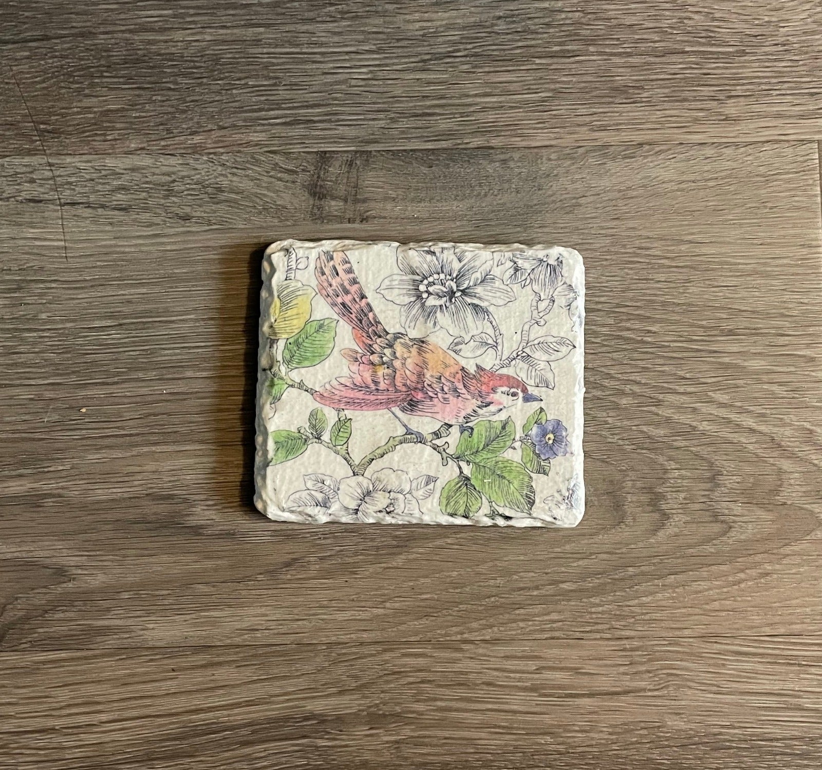 2 Handmade Decoupage Slate Coasters - Pink Bird