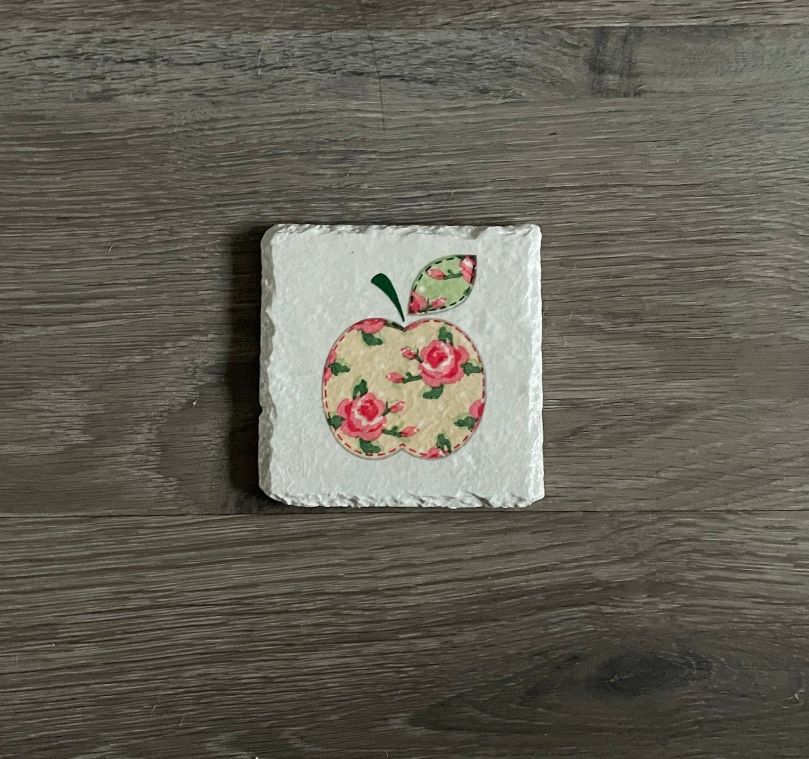 4 Handmade Découpage Slate Coasters - Decorative Apples