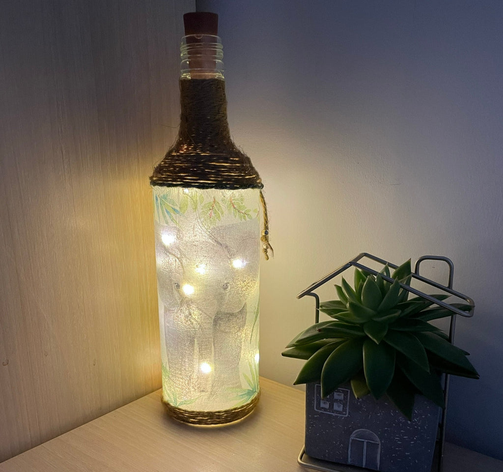 Handmade Decoupage Bottle Light - Elephant