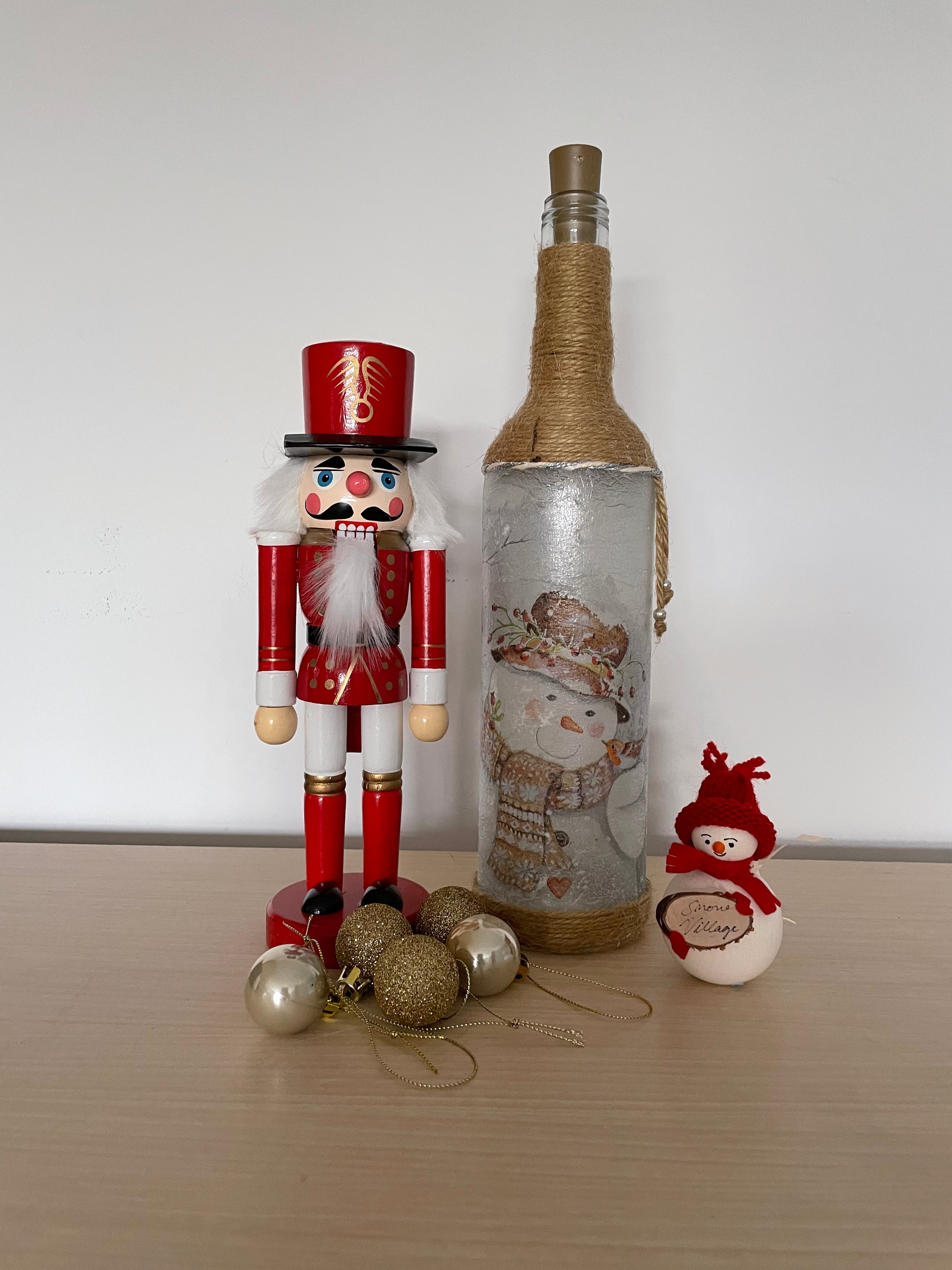 Handmade Decoupage Bottle Light - Snowman