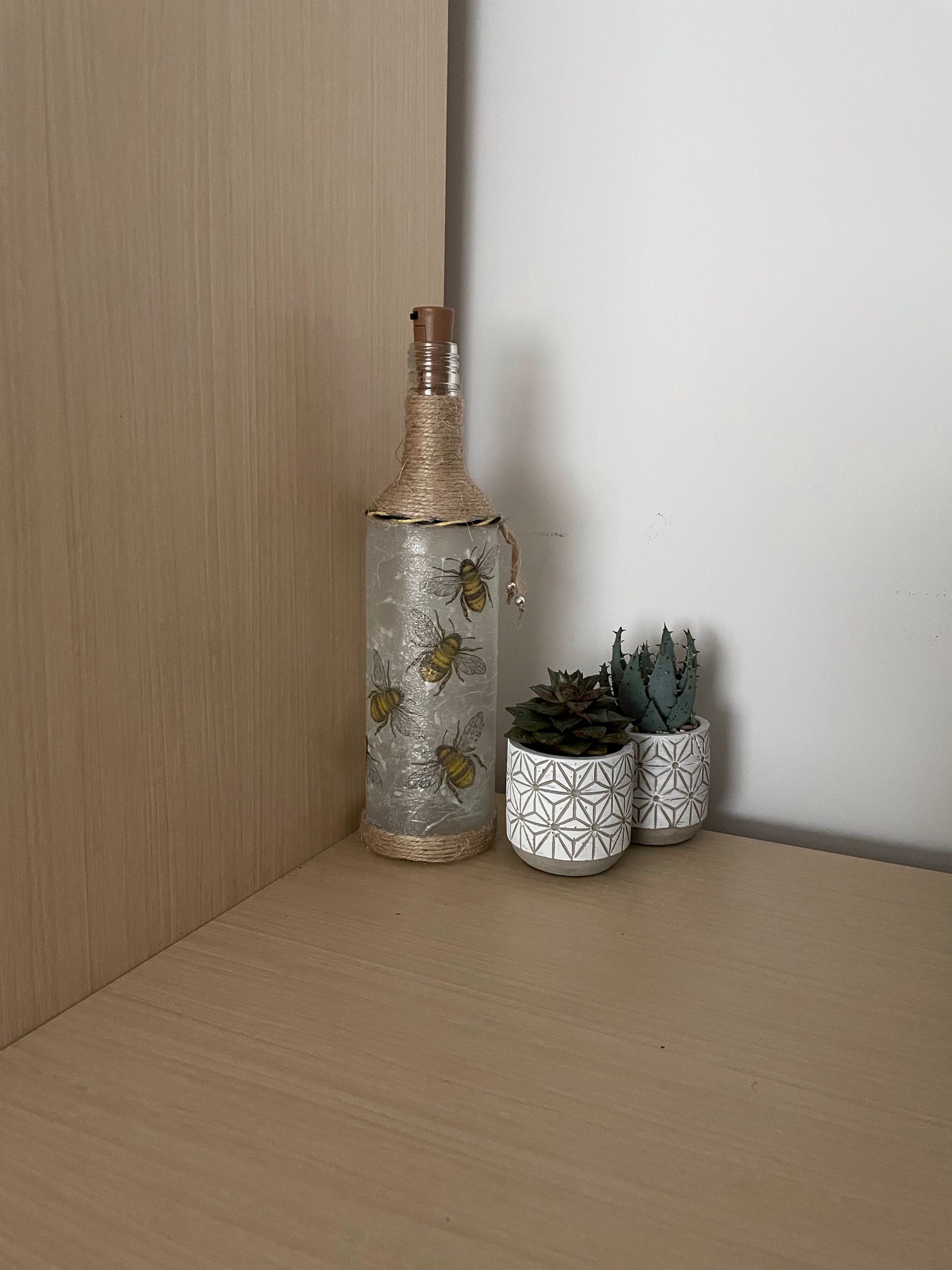 Handmade Decoupage Bottle Light - Bees