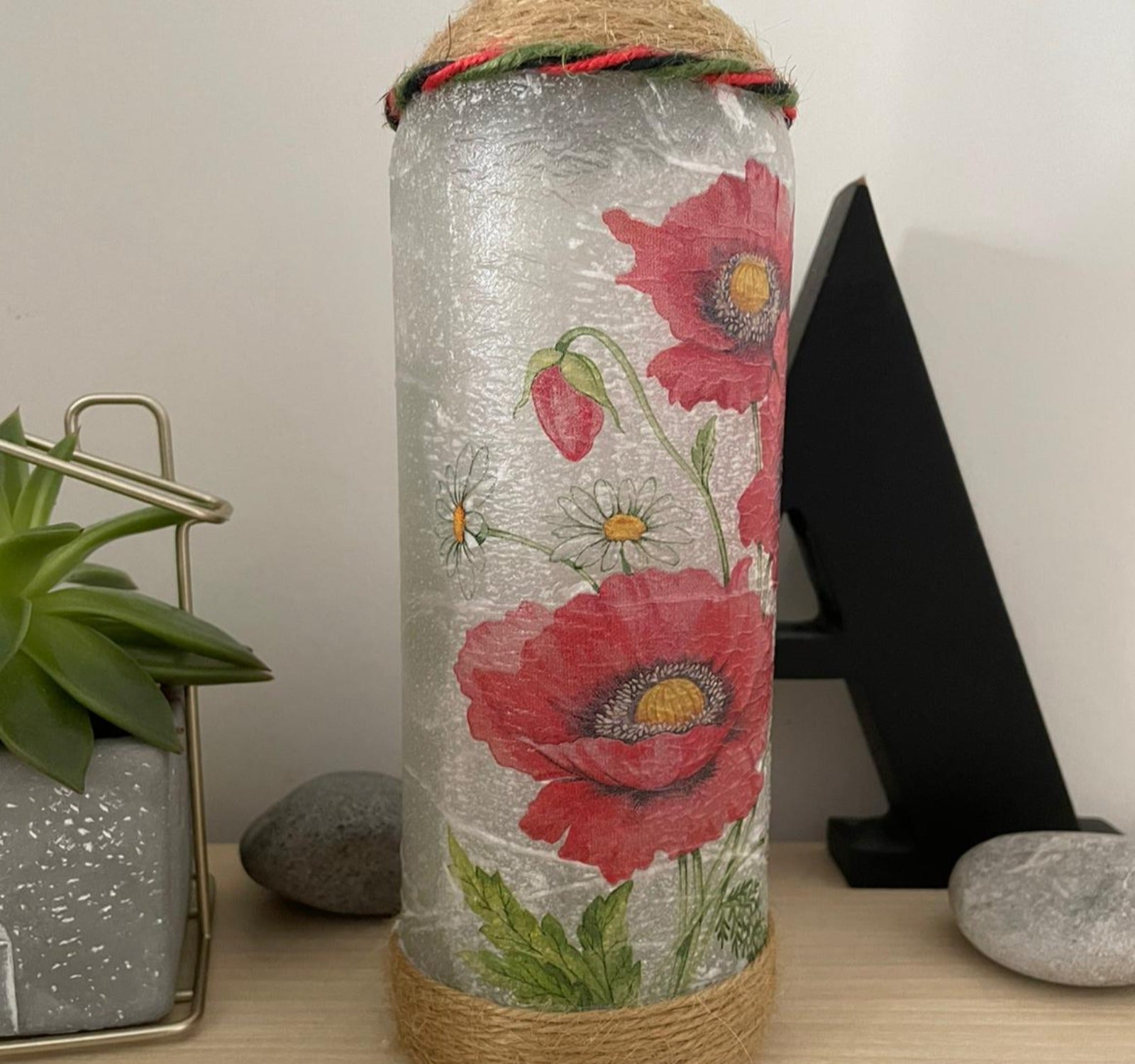 Handmade Decoupage Bottle Light - Poppies - side